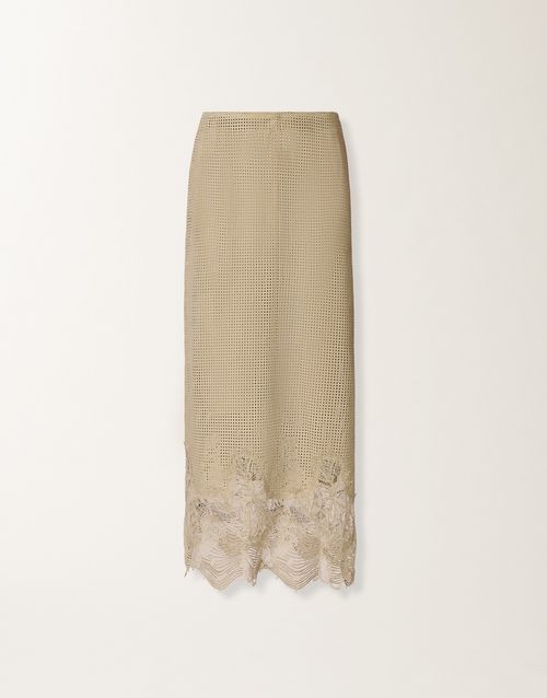Pencil skirt in perforated suede, khaki