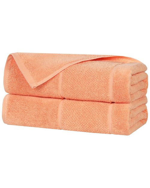 Set of 2 Mile Smart Twist Cotton Medium Weight Solid Broad Border  Bath Sheets
