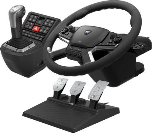Truck Control System for Windows 11/10 with Force Feedback Steering Wheel, Shifter Control Panel, & Pedals - Black