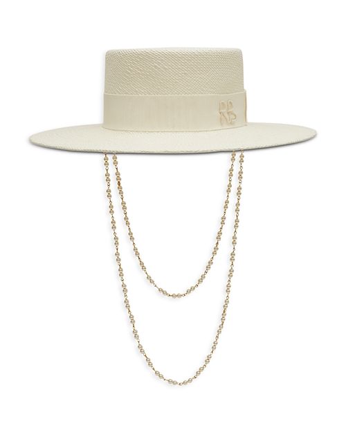 Monogram Embellished White Canotier Hat