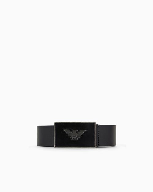 Leather belt with eagle plate