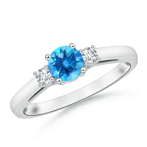 Angara 0.95 Carat Round Swiss Blue Topaz & Diamond Three Stone Engagement Ring in Platinum