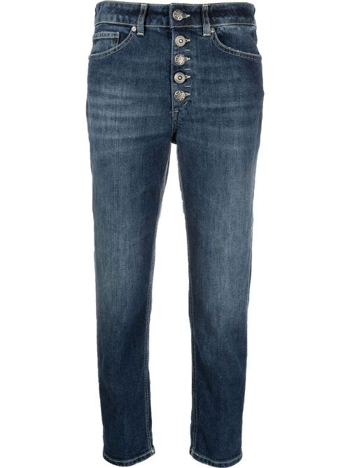 Bleach-effect high-waisted jeans - Blue