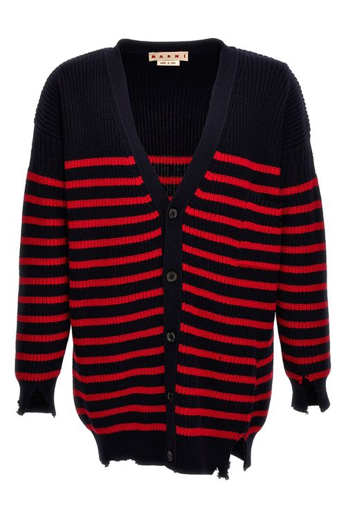Destroyed Effect Striped Cardigan