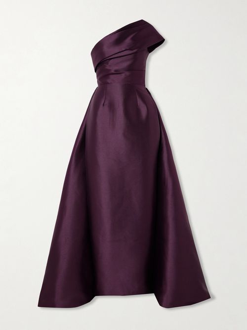 Alba One-shoulder Draped Satin-twill Gown - Purple