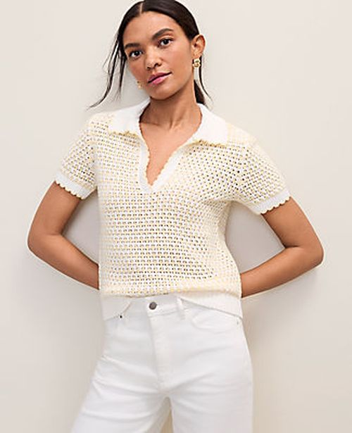 Ann Taylor Weekend Texture Stitch Polo Sweater