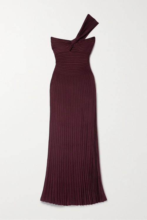 Altura One-shoulder Cutout Ribbed Silk-jersey Maxi Dress - Burgundy
