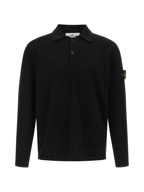 Men's Cotton Ribbed-Collar Polo Shirt with Two-Button Placket and Contrast Knit Band