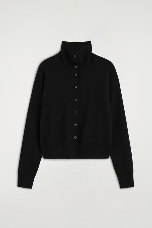 Merino Wool Mock-Neck Cardigan