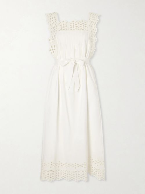 Leila Broderie Anglaise-trimmed Cotton And Linen-blend Midi Dress - White