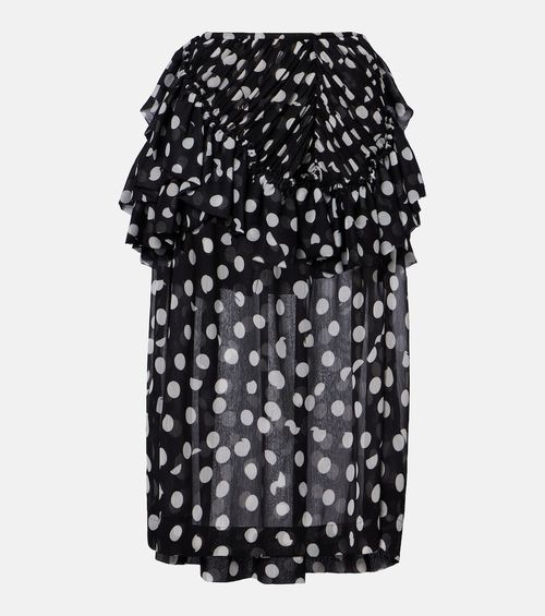Polka-dot ruffled midi skirt
