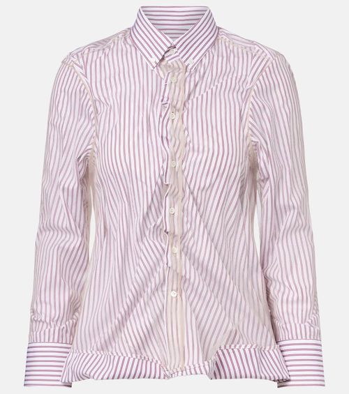Pinstriped ruffled cotton poplin shirt