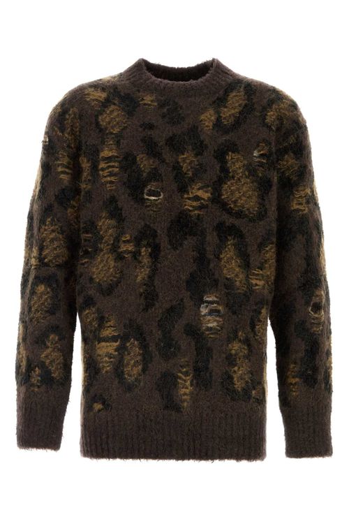 Embroidered Wool Blend Sweater — Brown