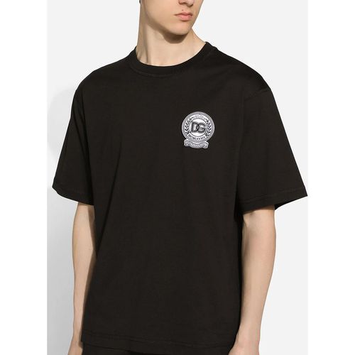 Dolce & Gabbana Mens Roman Numerals Crest Embroidered Logo T-Shirt in Black Cotton - Large