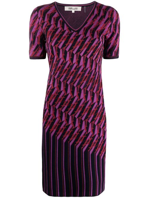 Zig-zag intarsia-knit dress - Purple