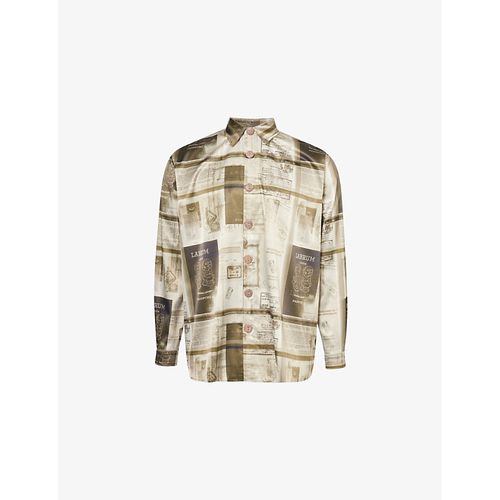 Mens Olive Nomoli Odyssey Passport-print Satin Shirt S