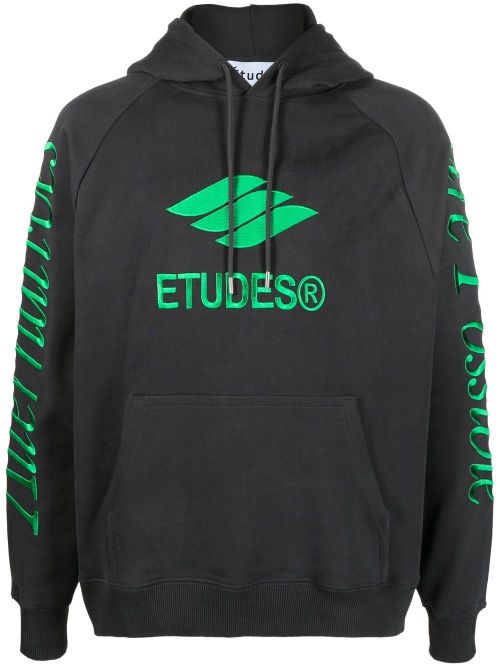 Logo-Embroidered Organic Cotton Hoodie — Black