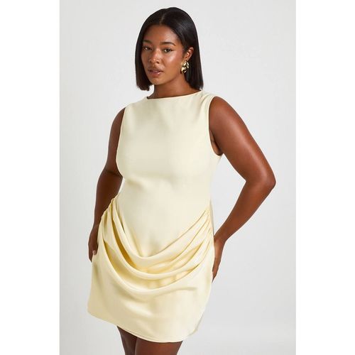 Boohoo Women's Plus Satin Drape Slash Neck Mini Dress in Lemon