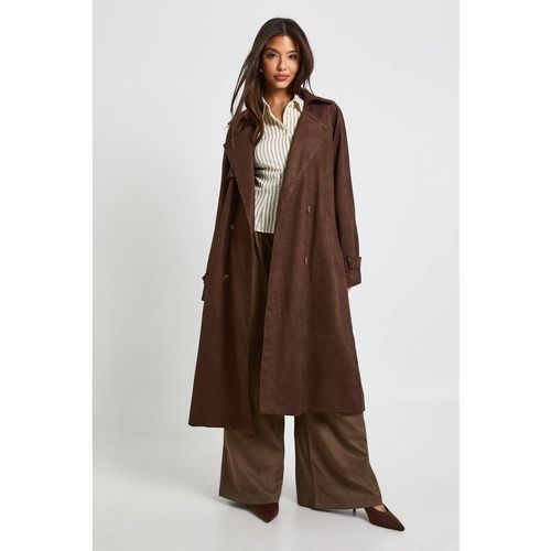 Boohoo Women's Faux Suede Trench Coat in Chocolate | : Large