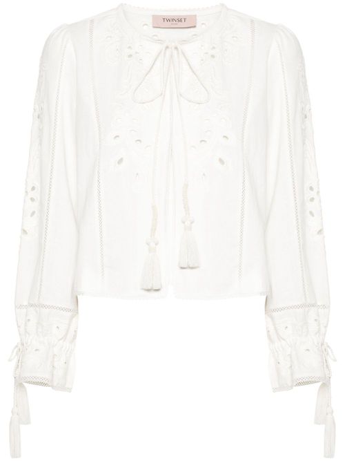Embroidered hook-eye blouse - Neutrals