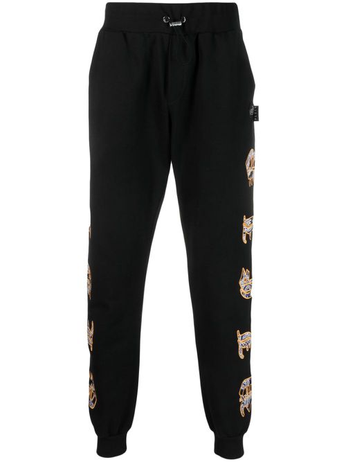 Paisley-print logo-patch track pants - Black