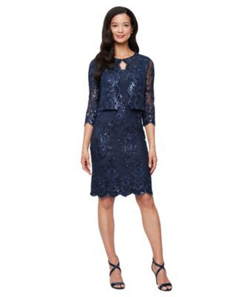 Womens Glitter Lace Jacket Dress 2 Piece Set