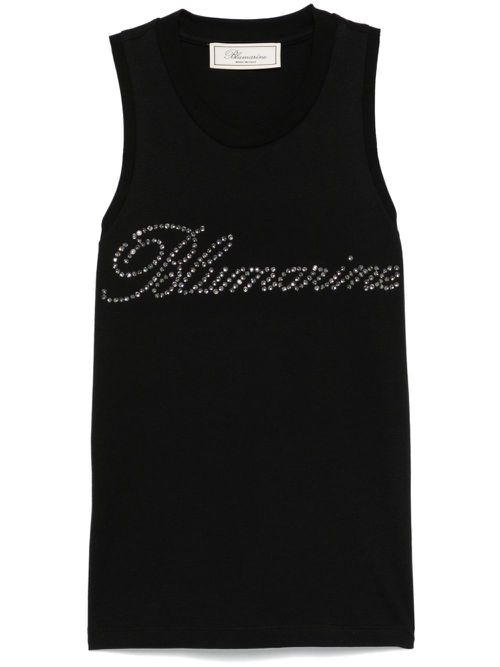 Rhinestone-logo tank top - Black