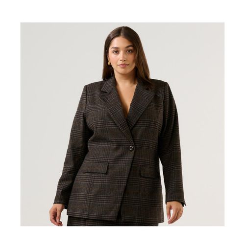 Plus Size Noel Check One-Button Blazer Jacket - Choc box