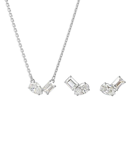 Mesmera Mixed Cut Pendant Necklace & Stud Earrings Set in Rhodium Plated