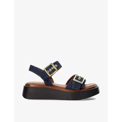 Womens Navy-denim Fabric Loells Denim-strap Woven Flatform Sandals