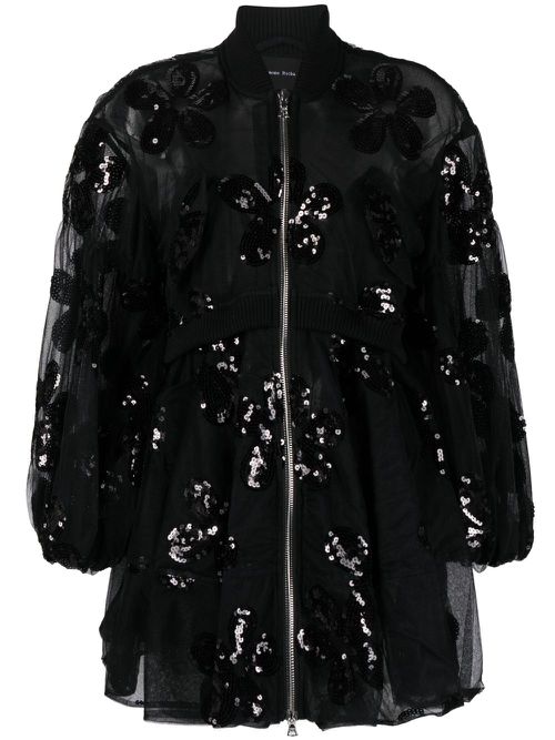 Sequin-embellished tulle coat - Black
