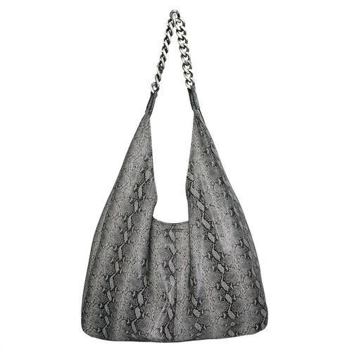 Women's Leather Chain Detail Hobo Bag In Silver Camo