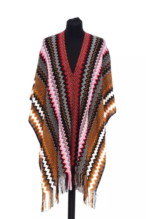 Geometric Jacquard Knit Poncho — Multicolor
