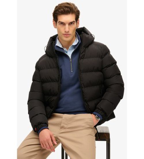 Superdry for man. M5011905A Sports quilted hooded jacket Sports black (M), Casual, Recycled Polister, Sustainable