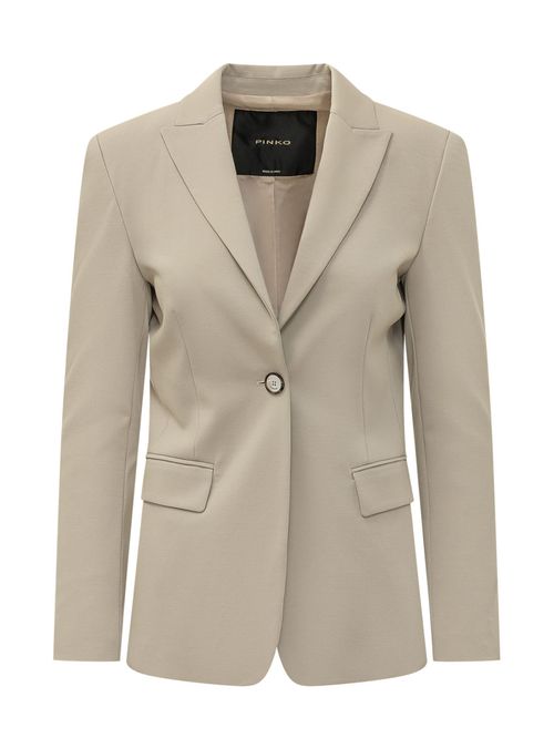 Beige Solid Notched Lapel Blazer