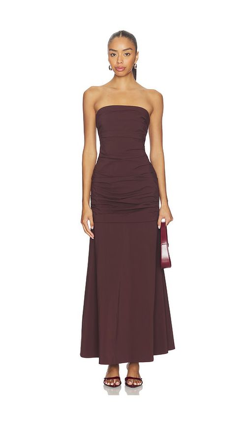 St. Agni Gathered Strapless Longline Dress in Chocolate. - L also in M, S