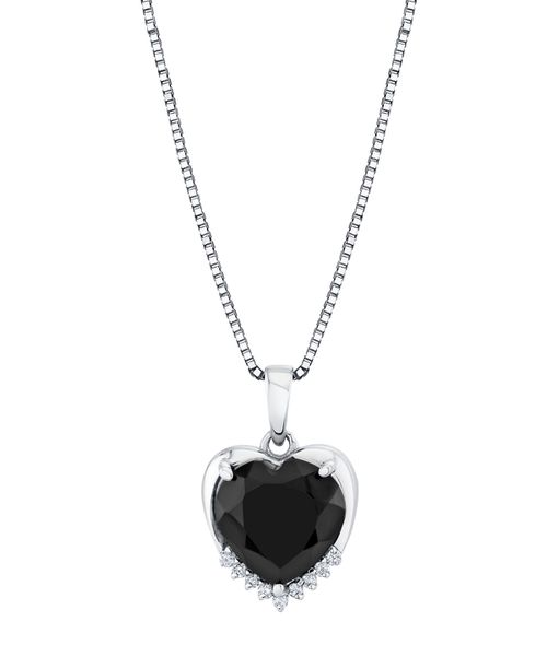 Onyx (2-3/4 ct. t.w.) and Diamond Accent Heart Pendant Necklace in Sterling Silver - Silver