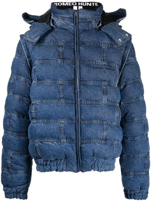 Striped denim puffer jacket - Blue