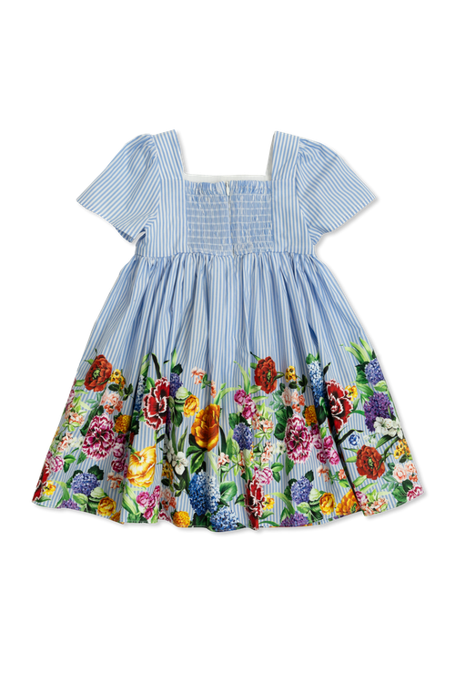 Dress With Floral Motif, Unisex, Blue