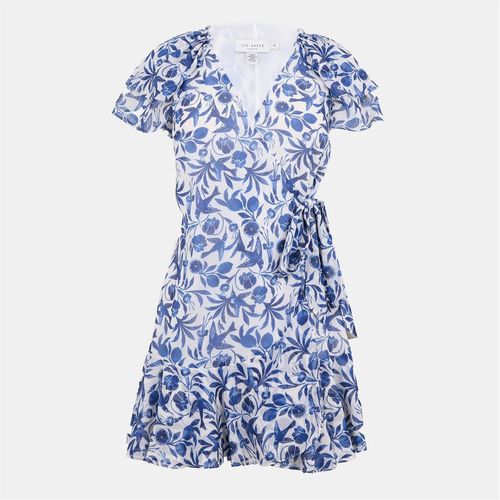 Ted Baker Womens Woven V-Neck Mini Wrap Dress in Blue