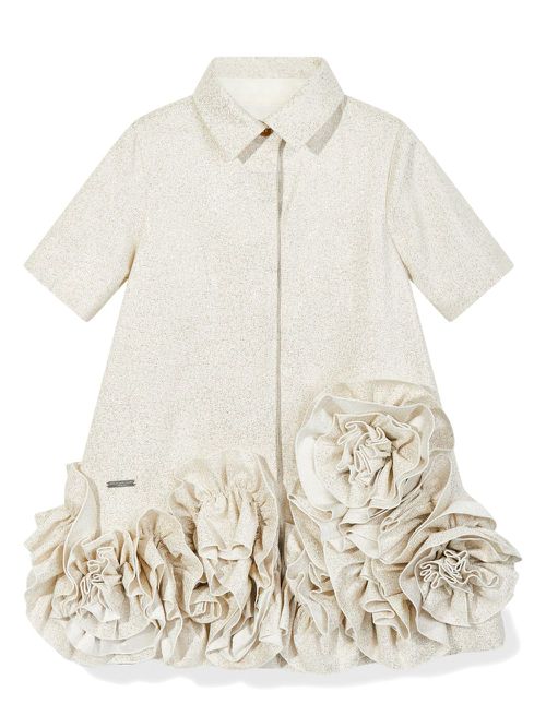 Flower ruffled shirt dress - Neutrals