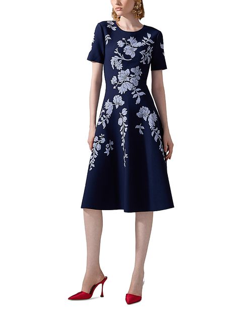 Short Sleeve Floral Jacquard Dress