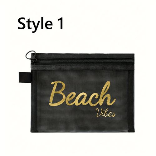 TEMU Polyester Mesh Toiletry Bag With "" Design, Lightweight Zippered Travel Pouch, Non-washable , Ideal For Beach, Work, And Gifts For Couple