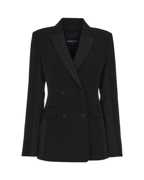 Double-Breasted Tuxedo-Style Blazer — Black