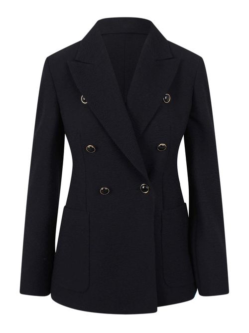 Double-breasted wool-blend seersucker blazer
