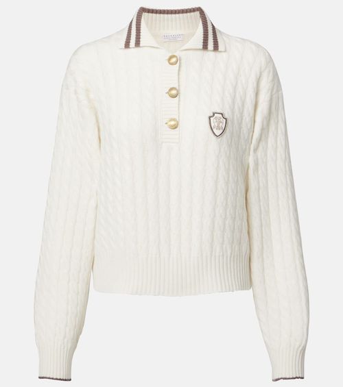 Logo cable-knit cashmere polo sweater