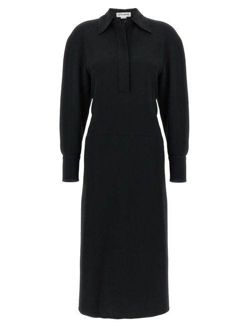 Long Sleeve Polo Collar Midi Dress