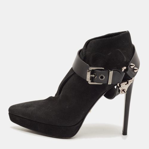 Sergio Rossi 36 Black Leather and Suede Ankle Length Boot