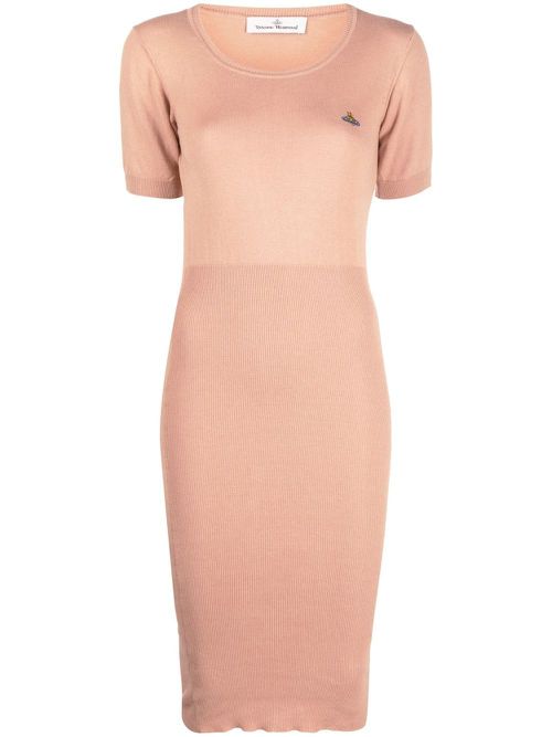 Orb-logo knitted midi dress - Neutrals