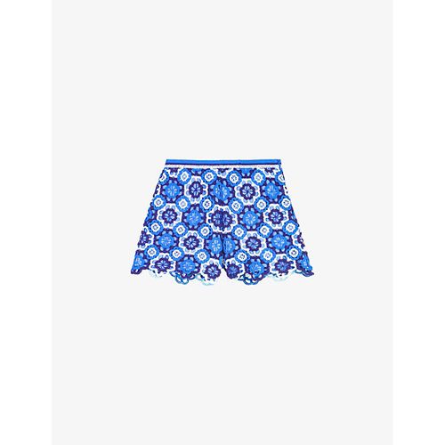 Womens Bleus Clover-motif Crochet Knitted Shorts